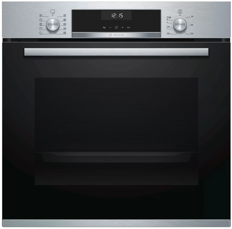 Электрический духовой шкаф Bosch HBG517ES0R, Serie 6, нержавеющая сталь, 71 л, 7 режимов, AquaClean, телескопические направляющие