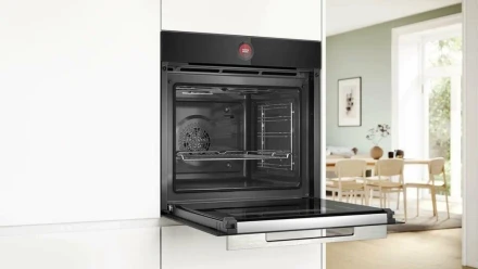 Электрический духовой шкаф Bosch HBG7241B1, Serie 8, черный, AquaClean, переключатели сенсорные