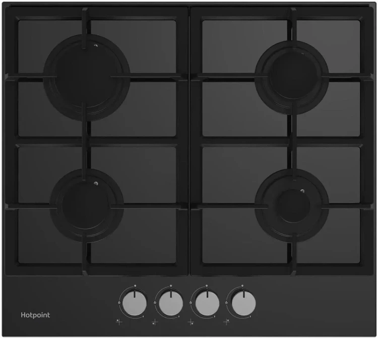 Газовая варочная панель Hotpoint HG 61F/BK, материал рабочей поверхности закаленное стекло, газ-контроль 