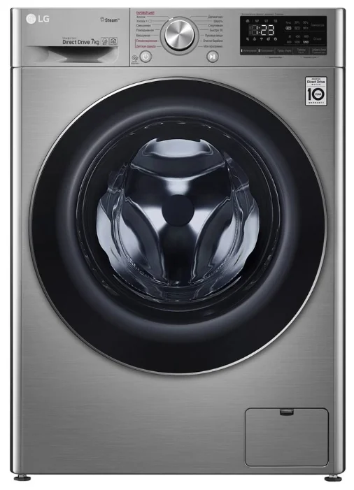Стиральная машина LG F2V5HS2S, серебристый, 7кг, 1200об/мин, инверторная, с паром, с фронтальной загрузкой