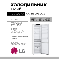 Холодильник LG GC-B509SQCL,384 л, внешнее покрытие-металл, размораживание - No Frost, дисплей, 59.5 см х 203 см х 68.2 см