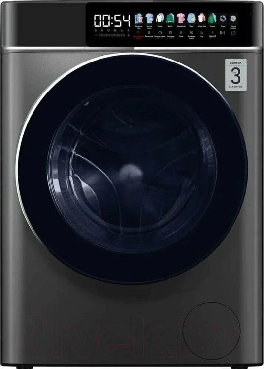 Стиральная машина CENTEK CT-1948 с сушкой, серая, 10/6 кг, 1400 об/мин, 11 программ, инверторная, с паром